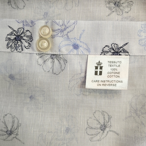 Emanuel Berg Mens Modern Fit Button Down Shirt Size L / XL 17" White Floral - Picture 5 of 8